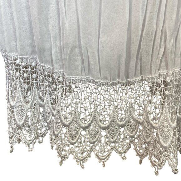 VTG Classique by Shawn Ivory Sheer Crinkle Pleated Crochet Hem Maxi Dress 276L - Picture 7 of 8